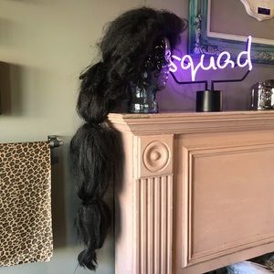 Gaston Jasmine long black ponytail wig costume